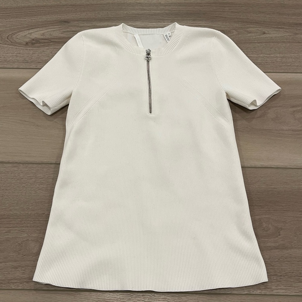 Helmut Lang Ribbed Knit Short Sleeve Quarter Zip Top size M
